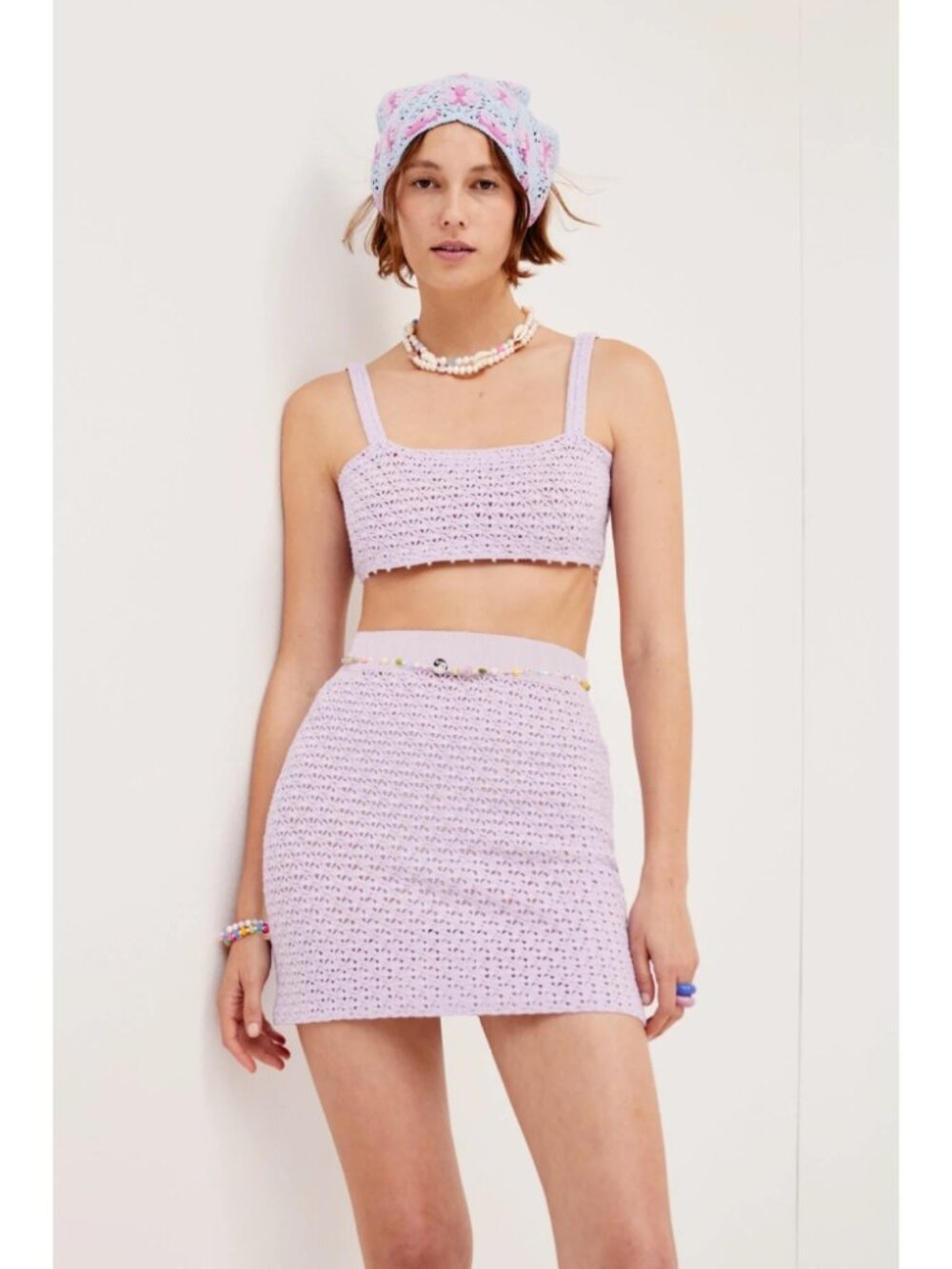 NWT For Love & Lemons Charlotte Bralette Top & Mini Skirt SET Purple Resort Sz S